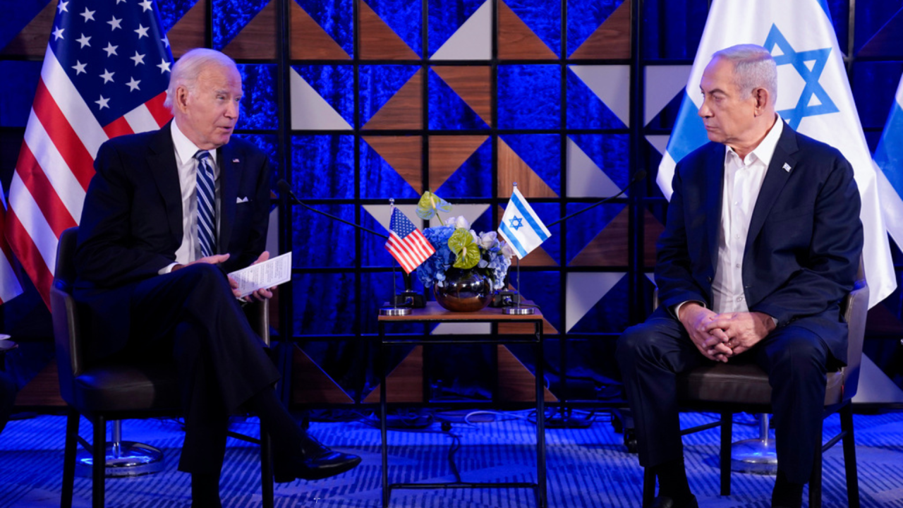 President Joe Biden speaks as he meets with Israeli Prime Minister Benjamin Netanyahu