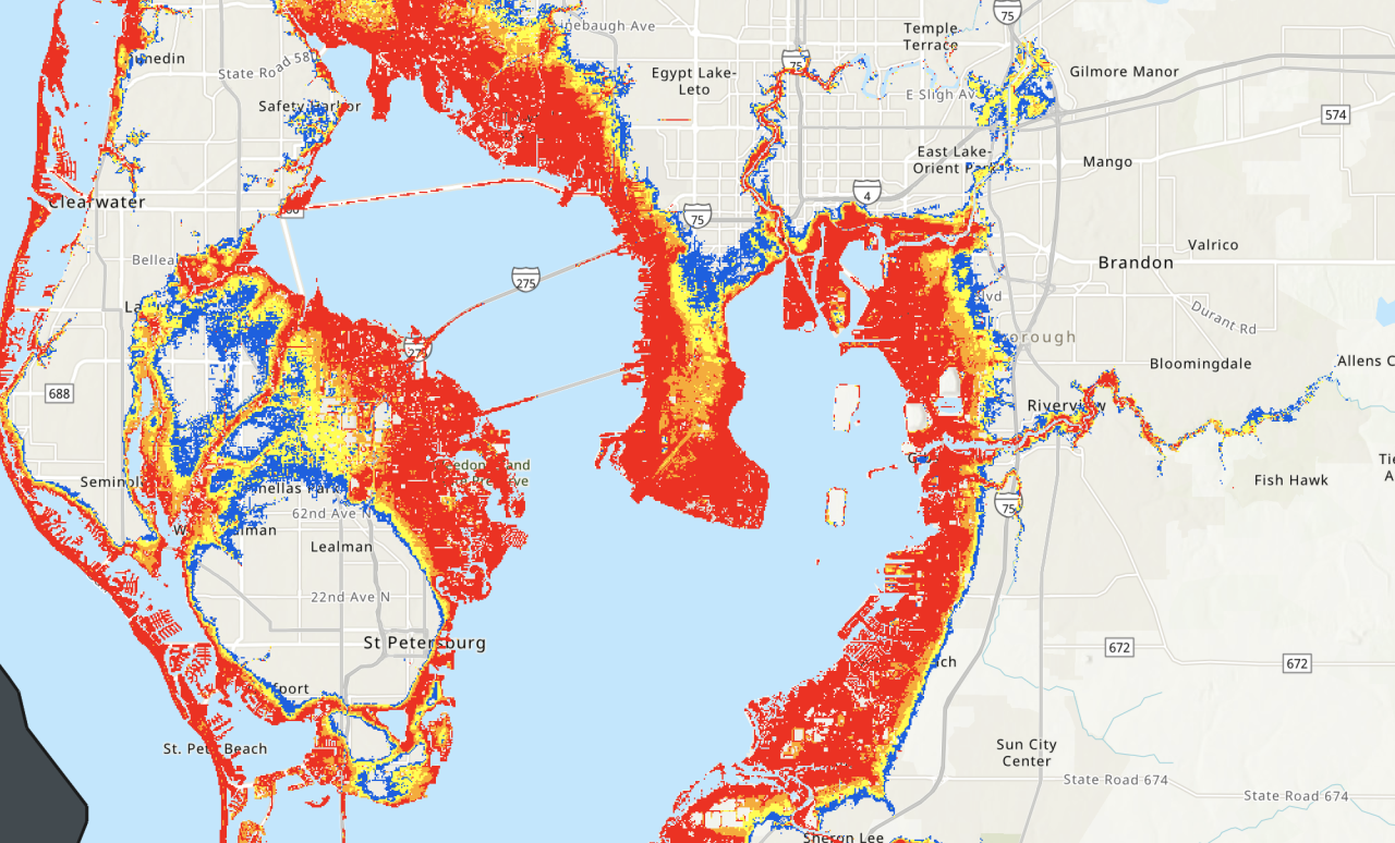 Storm surge map from Category 3 hurricane